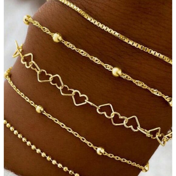 5 Pc Metal Beads & Chain Bracelet Set - Picture 2 of 4